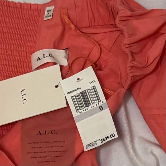 NWT! A.L.C. Mila Off-The-Shoulder Linen Mini Dress in Lychee Size 0/XS - Picture 2 of 12